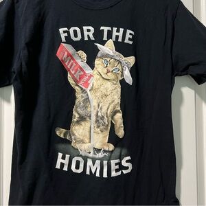 For The Homies Cat Pouring Milk T-Shirt Adult Fruit of the Loom Size Small